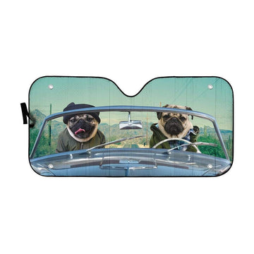 Gearhumans 3D Winter Friend Pugs Driving Roadster Custom Car Auto Sunshade