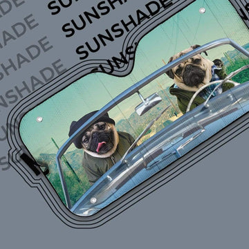 Gearhumans 3D Winter Friend Pugs Driving Roadster Custom Car Auto Sunshade