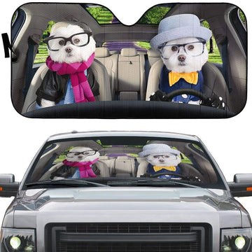 Gearhumans 3D Winter Soulmate Friend And Love Terrier Dogs Custom Car Auto Sunshade