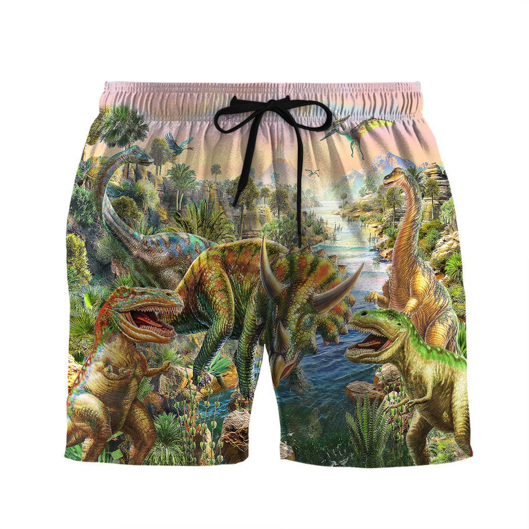 Gearhumans 3D World of Dinosaurs Custom Short Sleeve Shirt GS17062124 Hawai Shirt Men Shorts S 
