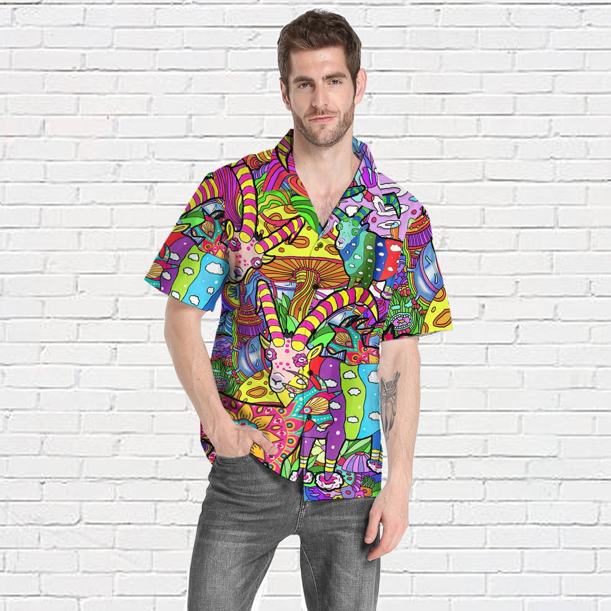 Gearhumans 3D World Of Goats Hippie Custom Short Sleeve Shirt GS25062110 Hawai Shirt 