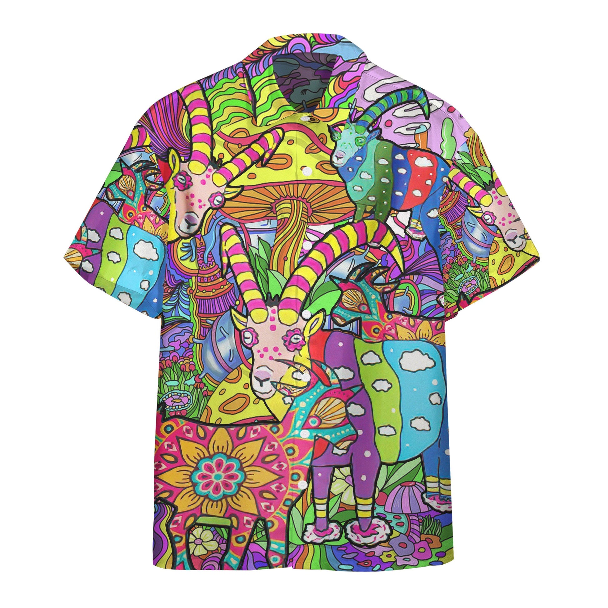 Gearhumans 3D World Of Goats Hippie Custom Short Sleeve Shirt GS25062110 Hawai Shirt Hawai Shirt S 