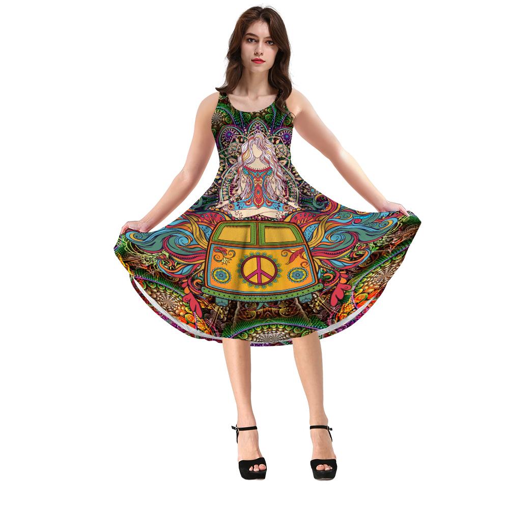 Gearhumans 3D World Of Hippie And Yoga Custom Women Dress GS28062110 Women Dress Women Dress XS 