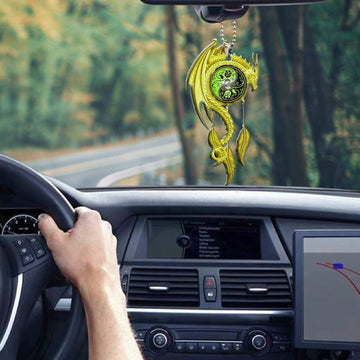 Gearhumans 3D Yellow Dragon Dreamcatcher Car Hanging