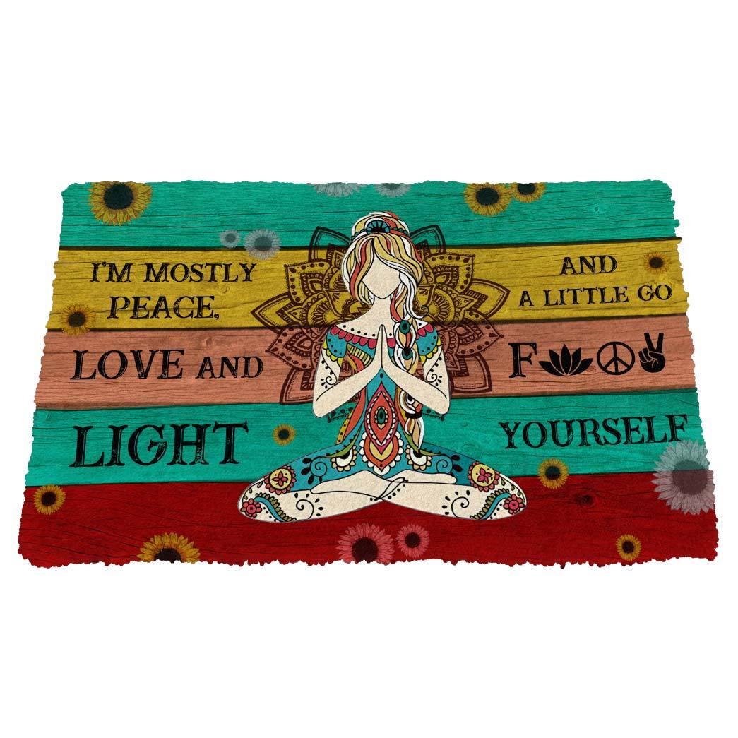 Gearhumans 3D Yoga I Am Mostly Peace Love And Light Custom Doormat GW1706217 Doormat 