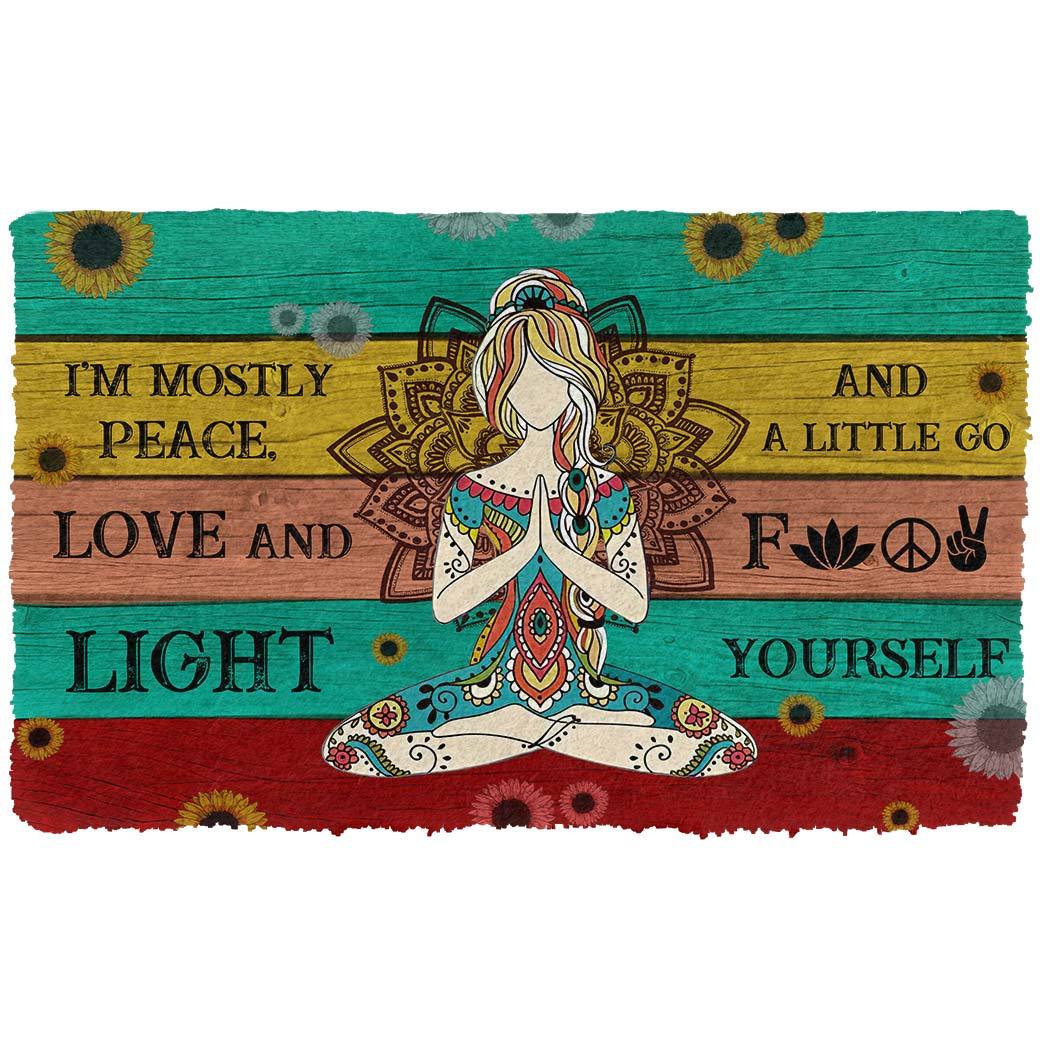 Gearhumans 3D Yoga I Am Mostly Peace Love And Light Custom Doormat GW1706217 Doormat Doormat S(15,8inchx23,6inch) 