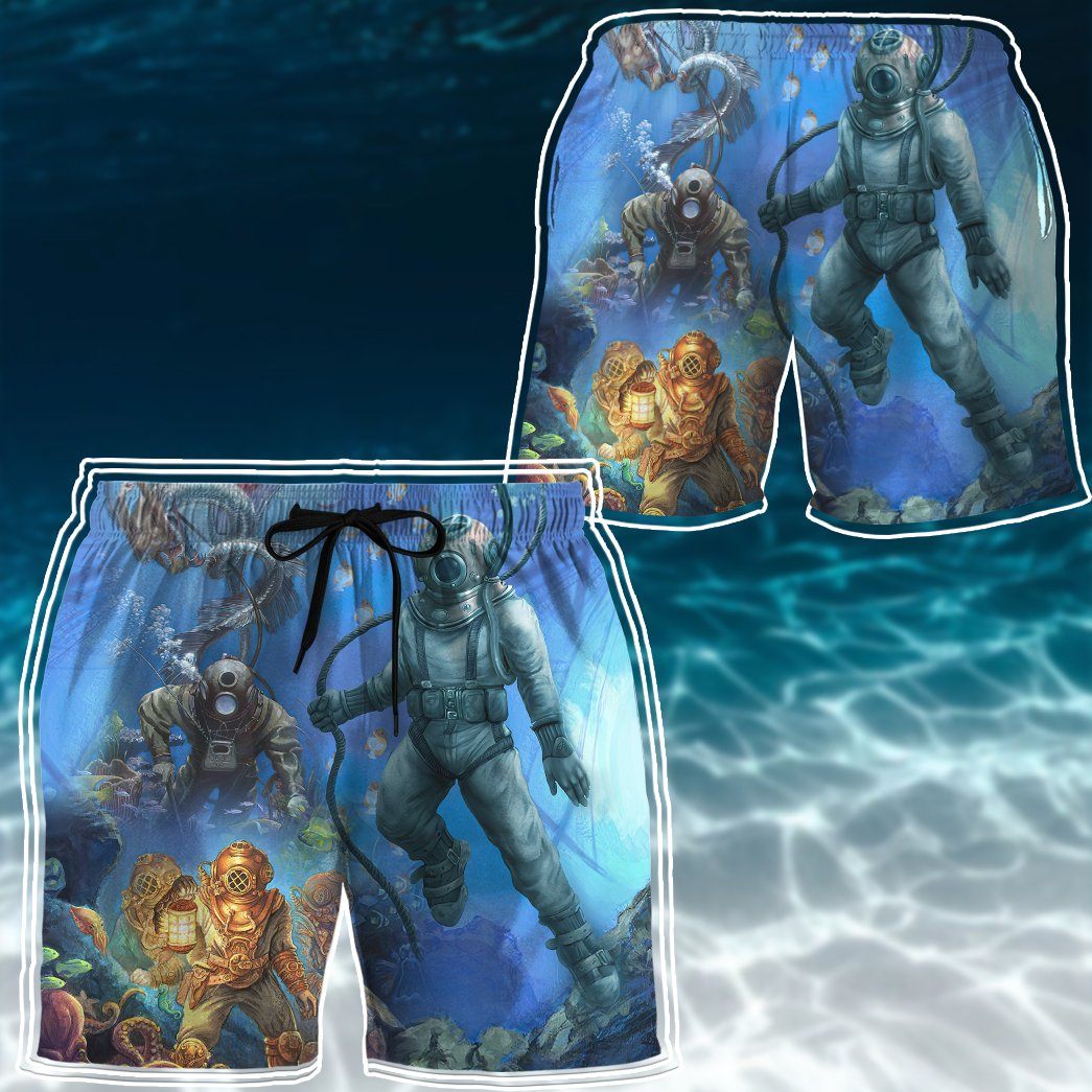 Gearhumans 3D YOLO Lets Go Diving Custom Beach Shorts Swim Trunk GS1106216 Men Shorts 