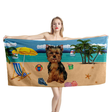 Gearhumans 3D Yorkshire Terrier Dog Custom Beach Towel