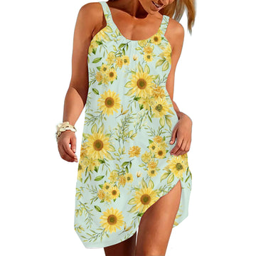 Gearhumans 3D You Are Beautiful As Sunflowers Custom Sleeveless Beach Dress GO31052111 Beach Dress Beach Dress S 