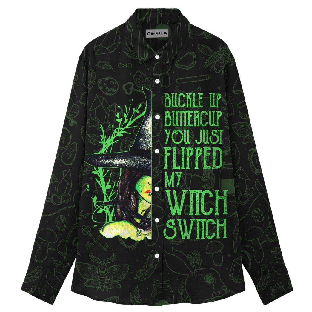 Gearhumans 3D You Just Flipped My Witch Switch Linen Shirt Women GV02101 Linen Shirt Linen Shirt S 