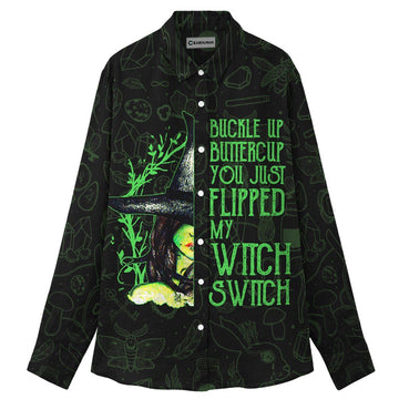 Gearhumans 3D You Just Flipped My Witch Switch Linen Shirt Women GV02101 Linen Shirt Linen Shirt S 