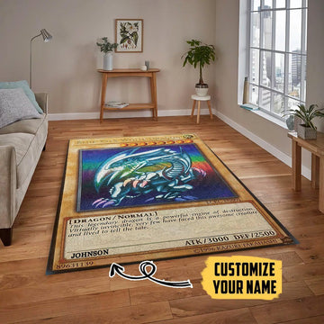 Gearhumans 3D Yugioh Ultra Rare 1st Edition Blue Eyes White Dragon Card Custom Name Carpet
