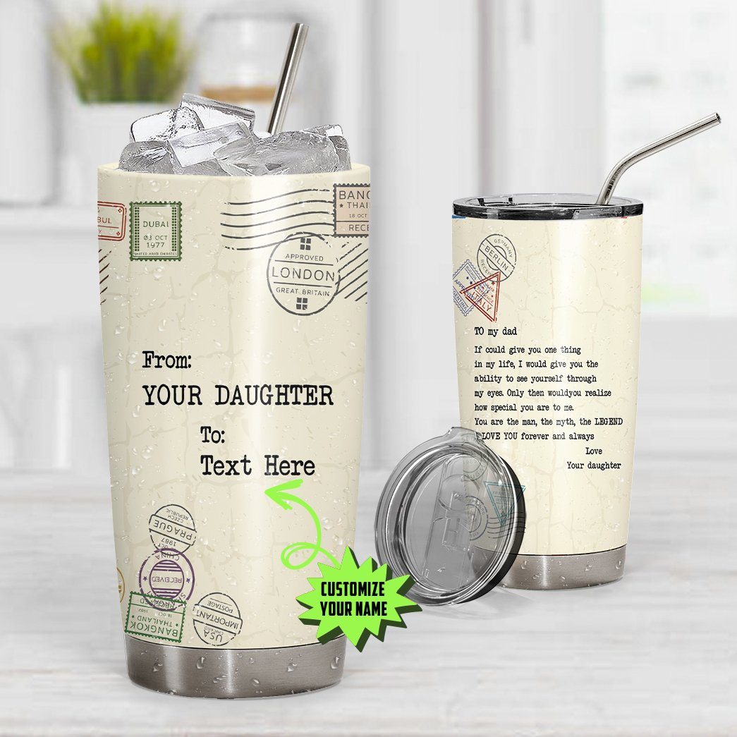 Gearhumans [Best Gift For Father's Day] 3D Air Mail To Dad Fathers Day Gift Custom Name Design Insulated Vacuum Tumbler GW300327 Tumbler