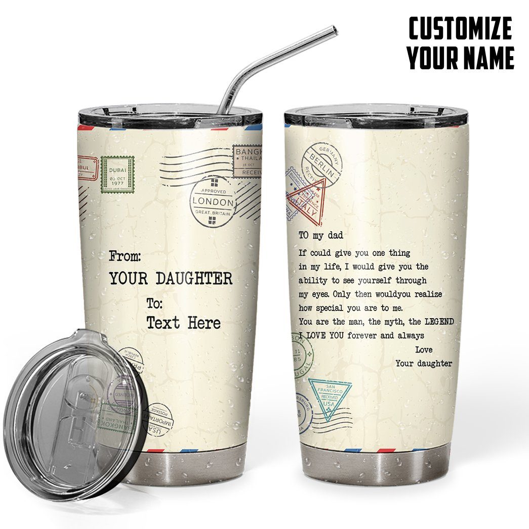 Gearhumans [Best Gift For Father's Day] 3D Air Mail To Dad Fathers Day Gift Custom Name Design Insulated Vacuum Tumbler GW300327 Tumbler