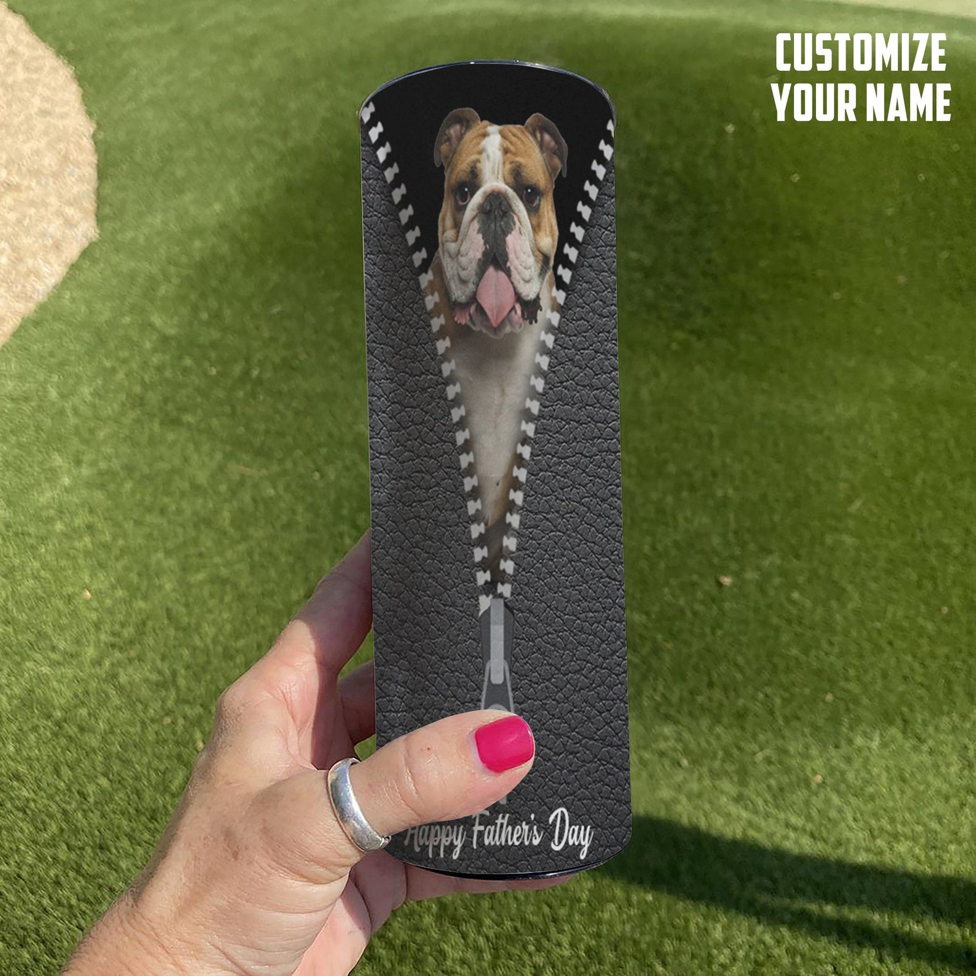 Gearhumans [Best Gift For Father's Day] 3D Dear Dog Dad Fathers Day Gift Custom Name Tumbler Bulldog GS120428 Tumbler 
