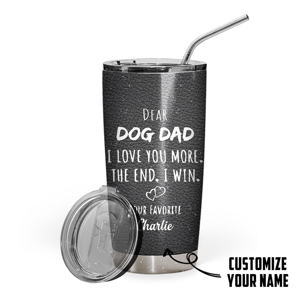 Gearhumans [Best Gift For Father's Day] 3D Dear Dog Dad Fathers Day Gift Custom Name Tumbler Bulldog GS120428 Tumbler Long 20oz 
