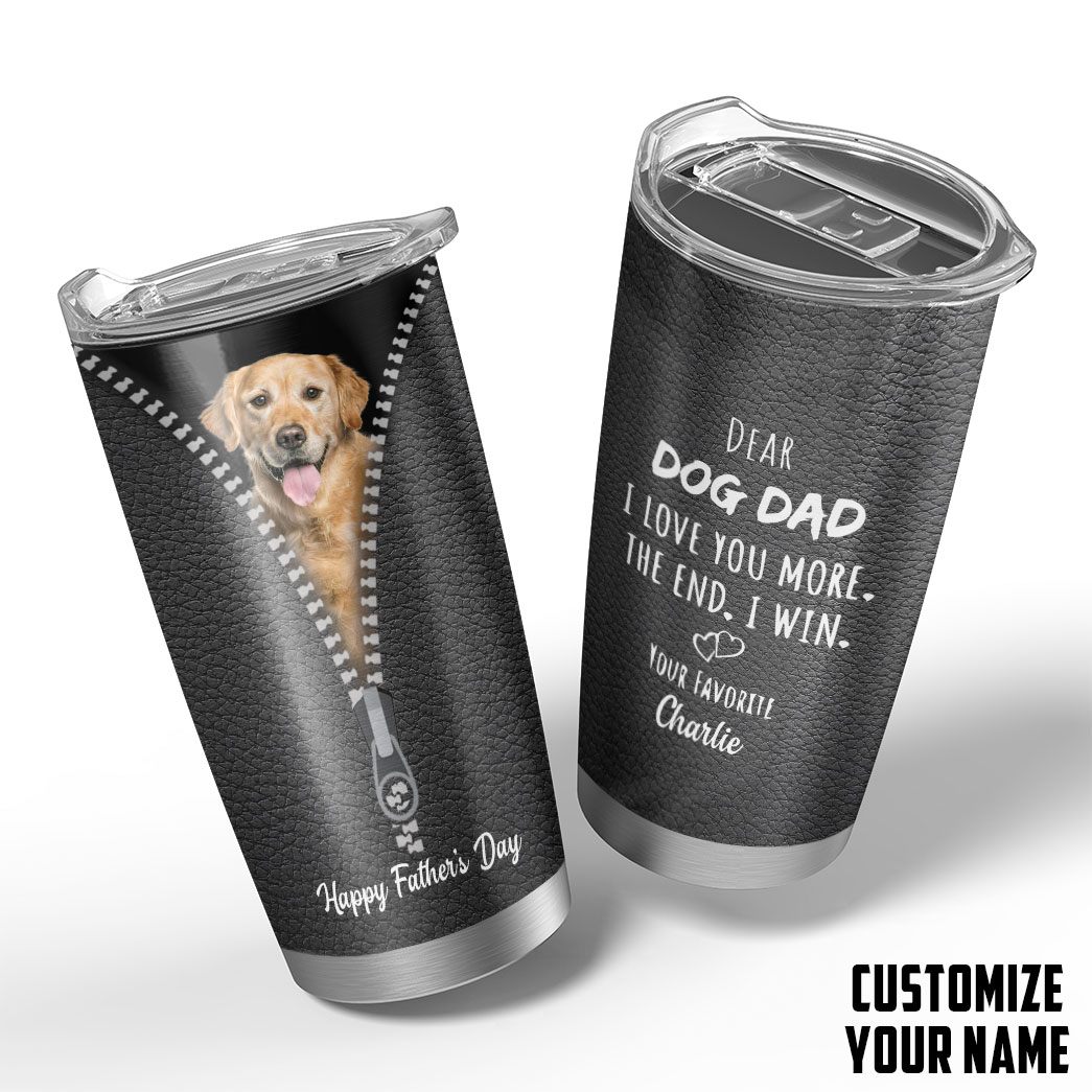 Gearhumans [Best Gift For Father's Day] 3D Dear Dog Dad Fathers Day Gift Custom Name Tumbler Golden Retriever Dog GS2004218 Tumbler 