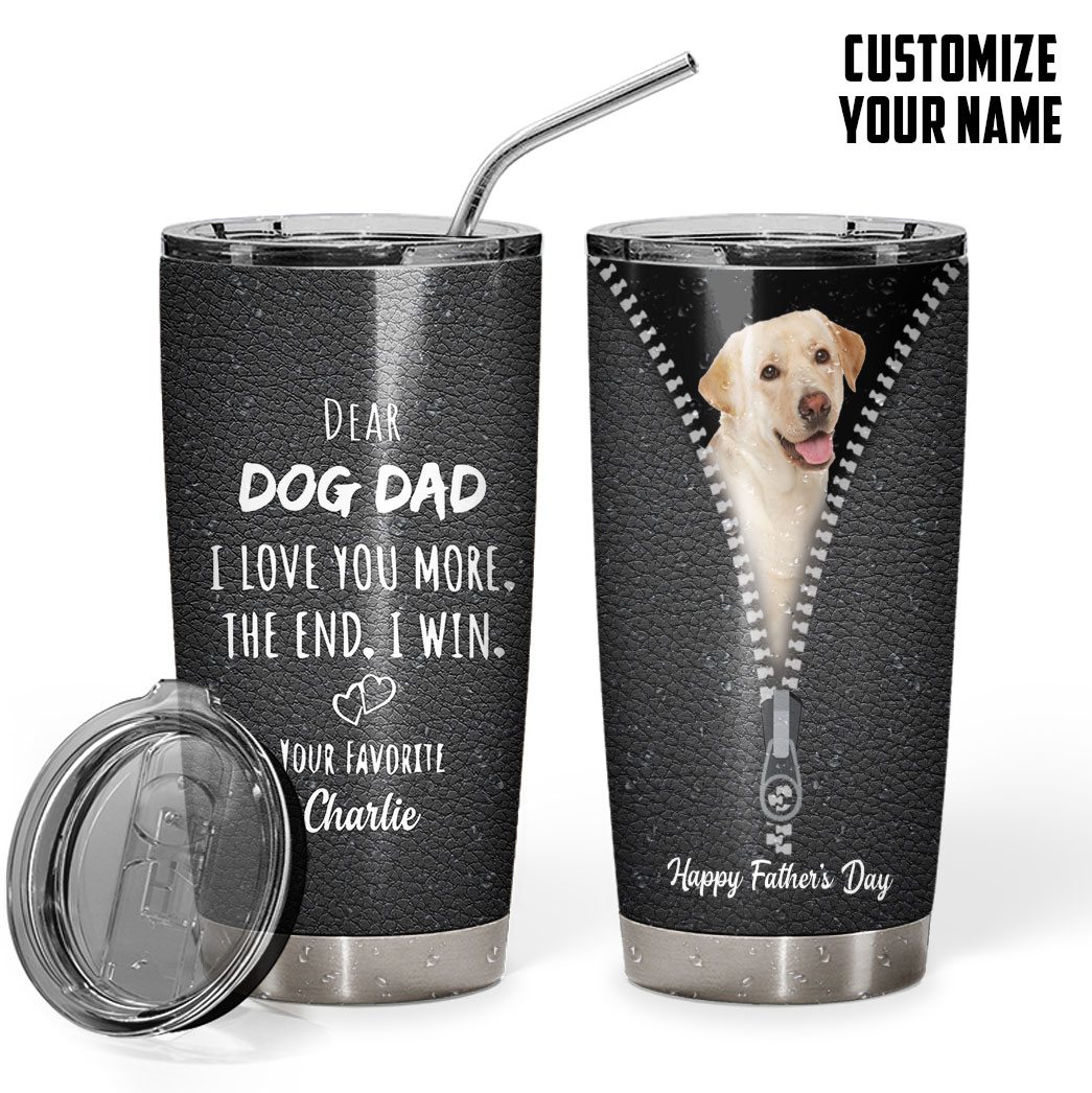 Gearhumans [Best Gift For Father's Day] 3D Dear Dog Dad Fathers Day Gift Custom Name Tumbler Labrador Retriever Dog GS2004216 Tumbler 