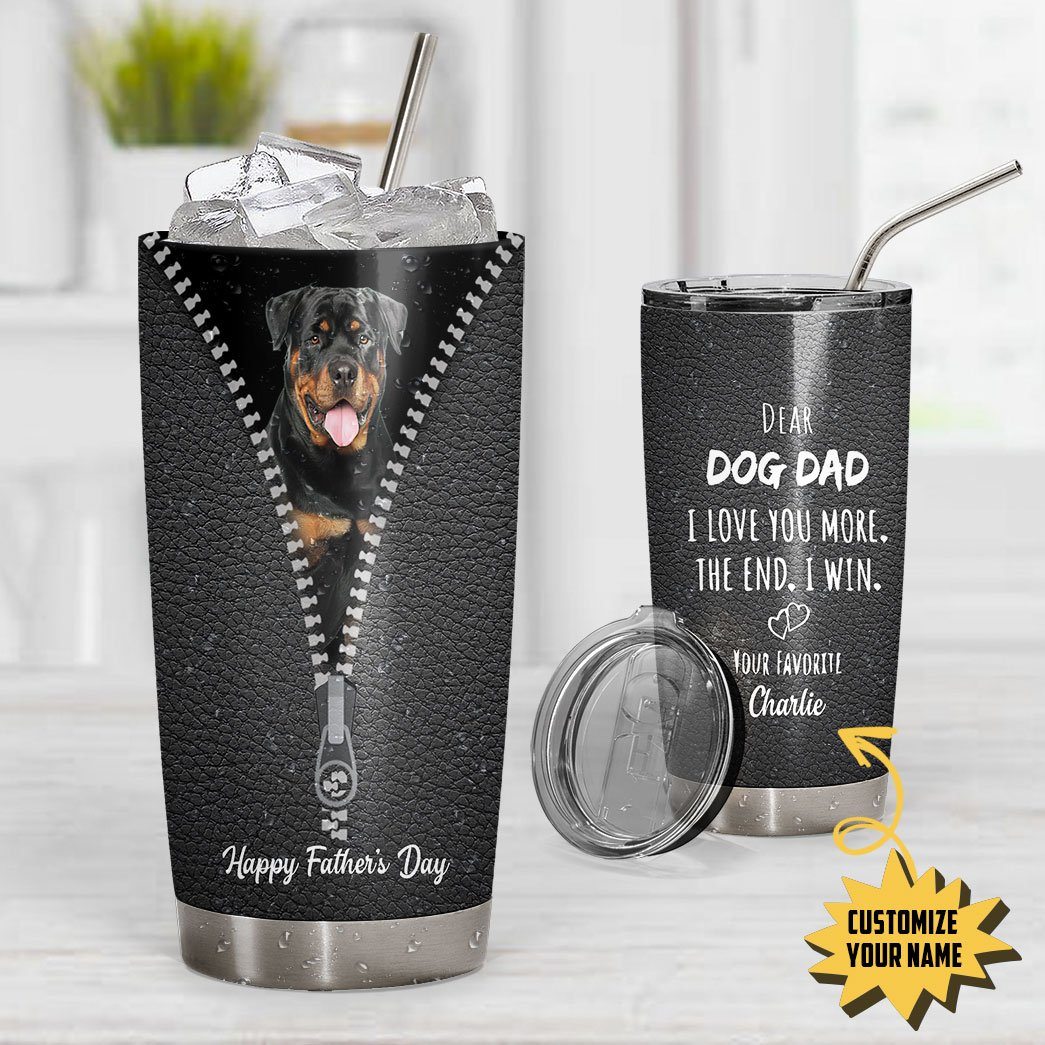 Gearhumans [Best Gift For Father's Day] 3D Dear Dog Dad Fathers Day Gift Custom Name Tumbler Rottweiler Dog GS2004215 Tumbler 
