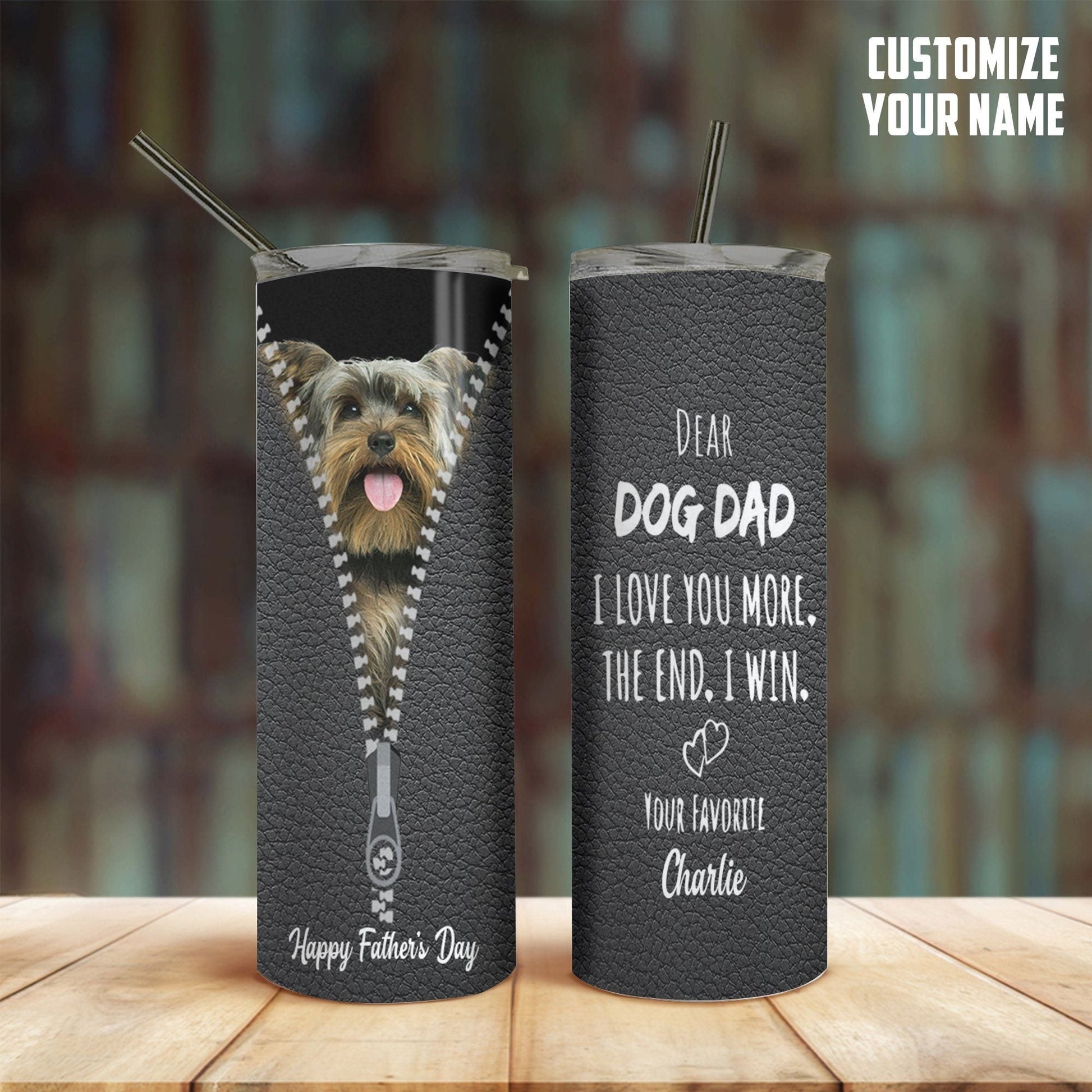 Gearhumans [Best Gift For Father's Day] 3D Dear Dog Dad Fathers Day Gift Custom Name Tumbler Yorkshire Terrier Dog GS2004217 Tumbler 