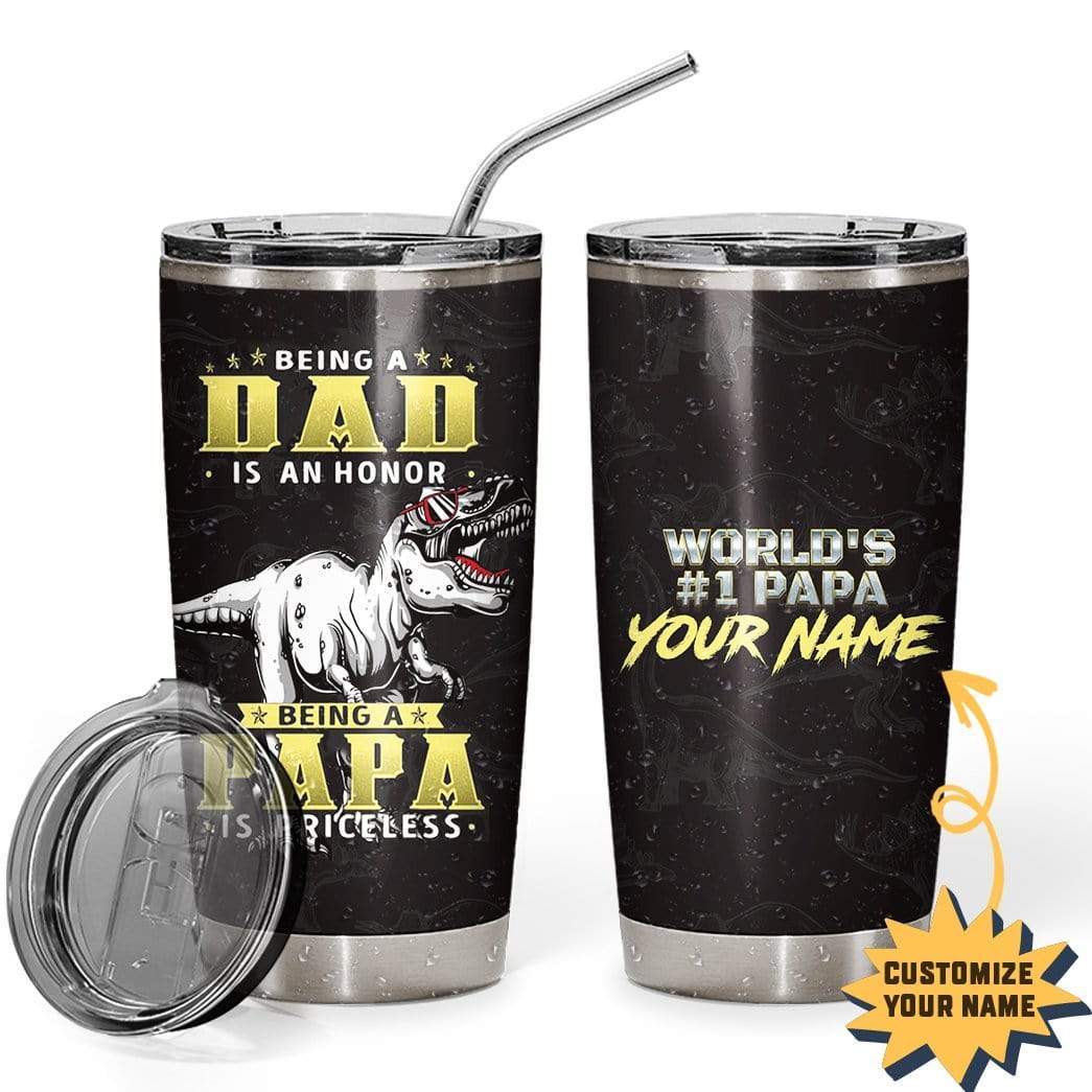 Gearhumans [Best Gift For Father's Day] Gearhuman 3D Being A Papa Is Priceless Custom Name Design Vacuum Insulated Tumbler GW21054 Tumbler