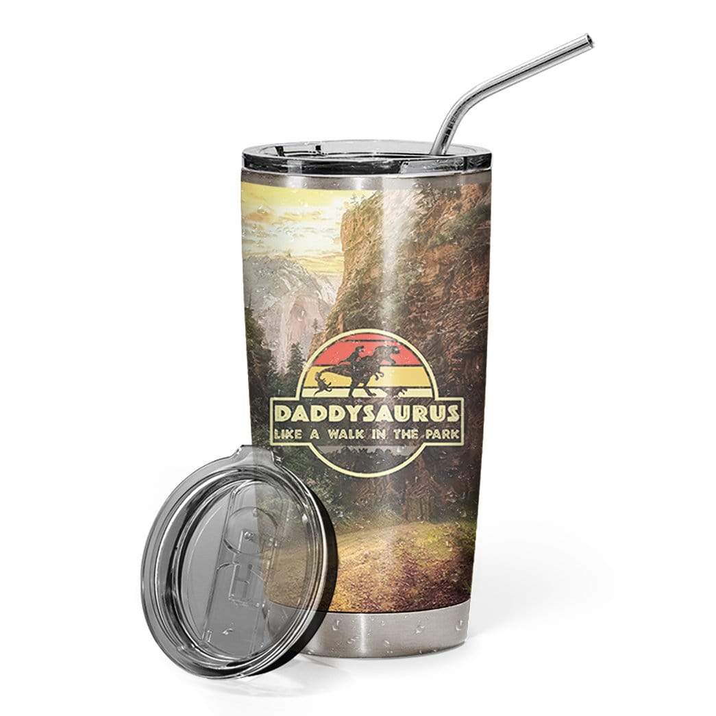 Gearhumans [Best Gift For Father's Day] Gearhuman 3D Daddysaurus Like A Walk In A Park Custom Name Design Vacuum Insulated Tumbler GW14055 Tumbler 20oz