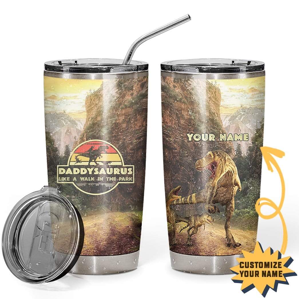 Gearhumans [Best Gift For Father's Day] Gearhuman 3D Daddysaurus Like A Walk In A Park Custom Name Design Vacuum Insulated Tumbler GW14055 Tumbler