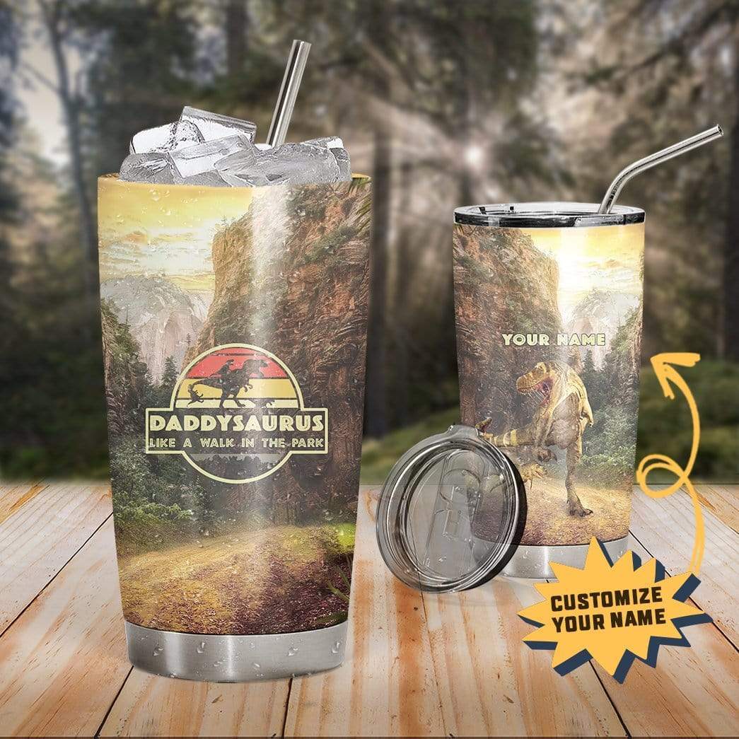 Gearhumans [Best Gift For Father's Day] Gearhuman 3D Daddysaurus Like A Walk In A Park Custom Name Design Vacuum Insulated Tumbler GW14055 Tumbler