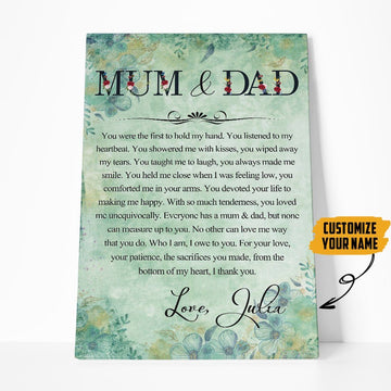 Gearhuman 3D Dear Mom And Dad Mothers Fathers Day Gift Custom Name Canvas