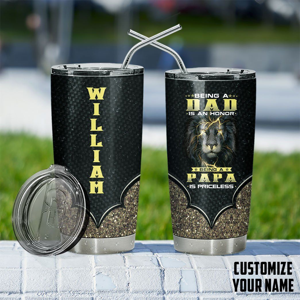 Gearhumans [Best Gift For Father's Day] Gearhuman 3D Happy Fathers Day Lion Custom Name Design Insulated Vacuum Tumbler GW22037 Tumbler