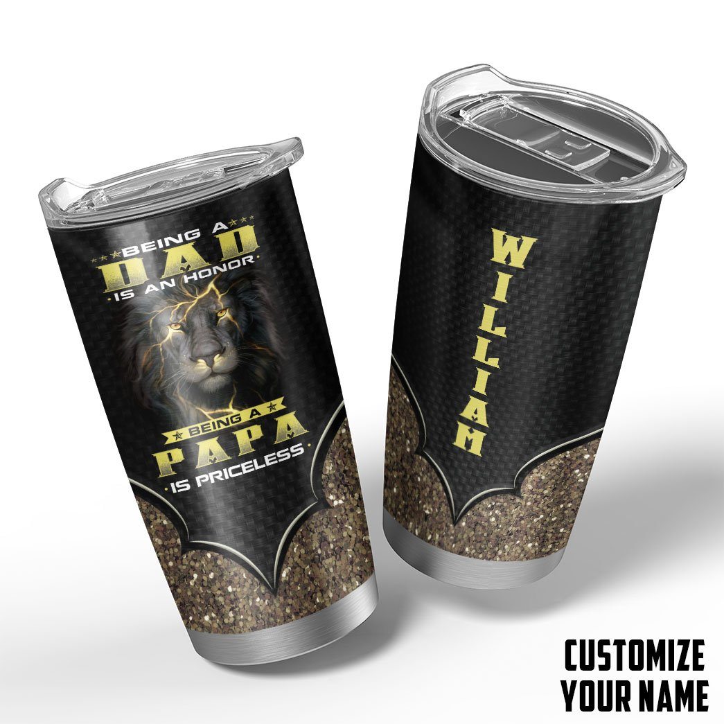 Gearhumans [Best Gift For Father's Day] Gearhuman 3D Happy Fathers Day Lion Custom Name Design Insulated Vacuum Tumbler GW22037 Tumbler