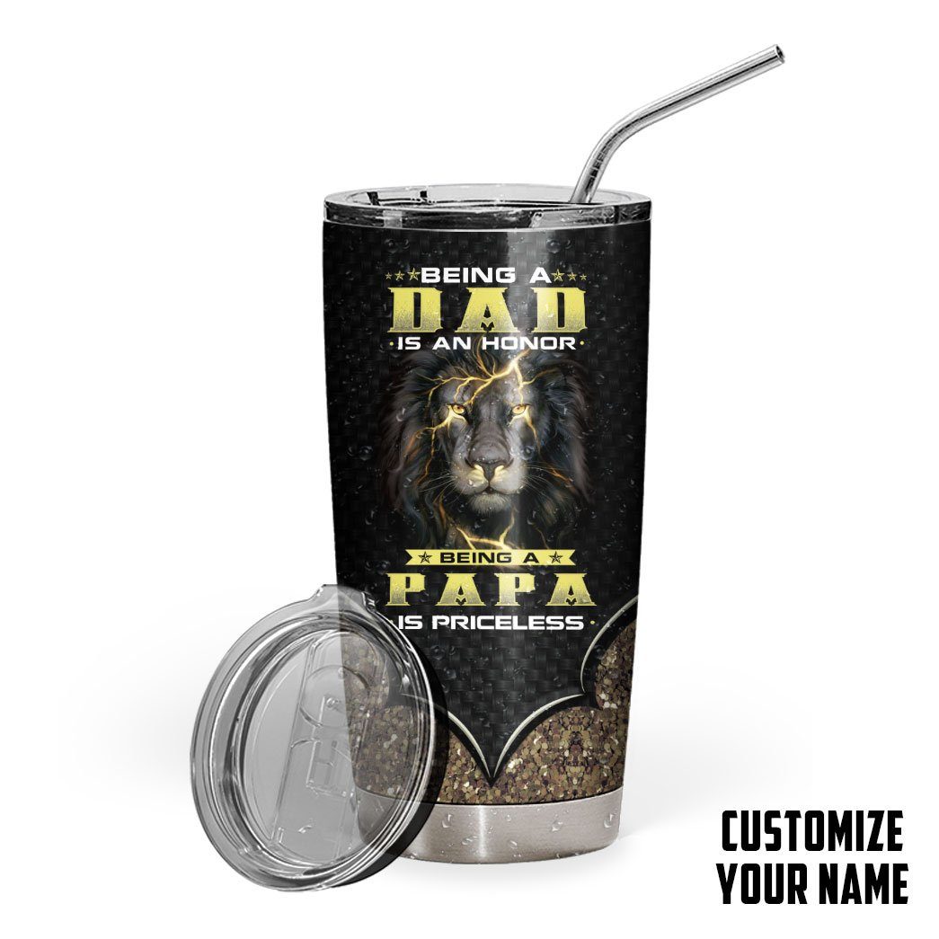 Gearhumans [Best Gift For Father's Day] Gearhuman 3D Happy Fathers Day Lion Custom Name Design Insulated Vacuum Tumbler GW22037 Tumbler Long 20oz