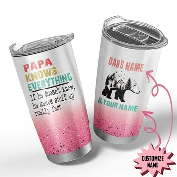 Gearhuman 3D Papa Knows Everything Custom Name Design Vacuum Insulated Glitter Tumbler