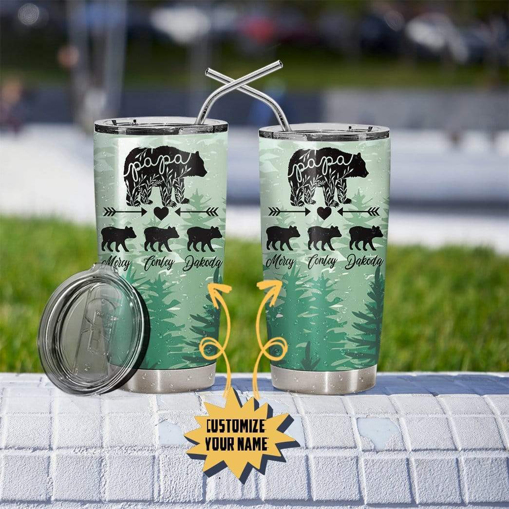 Gearhuman 3D Papabear Custom Name Design Vacuum Insulated Glitter Tumb