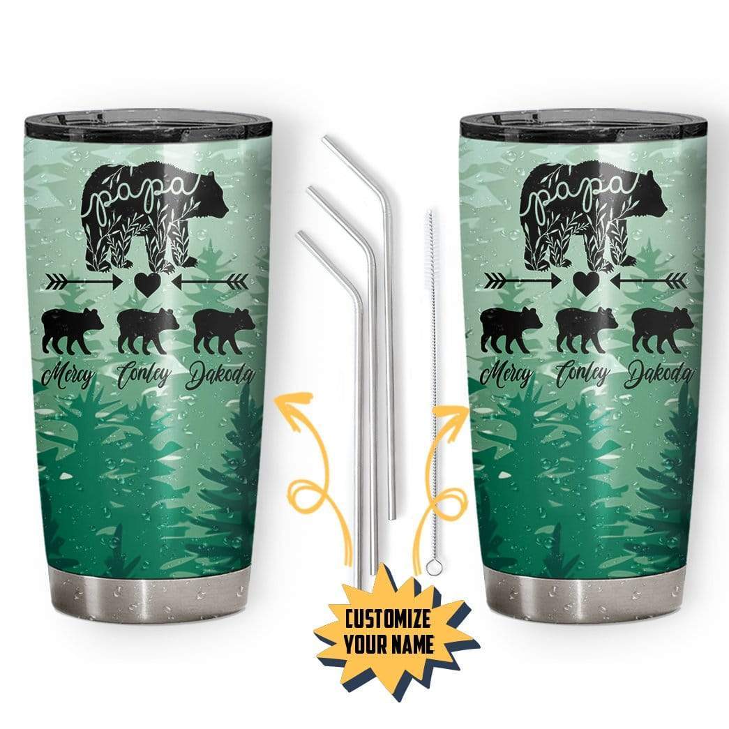 Gearhuman 3D Papabear Custom Name Design Vacuum Insulated Glitter Tumb