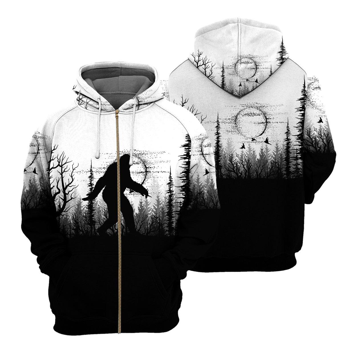 Gearhumans Bigfoot Black And White - 3D All Over Printed Shirt shirt 3D Apparel ZIP HOODIE S 
