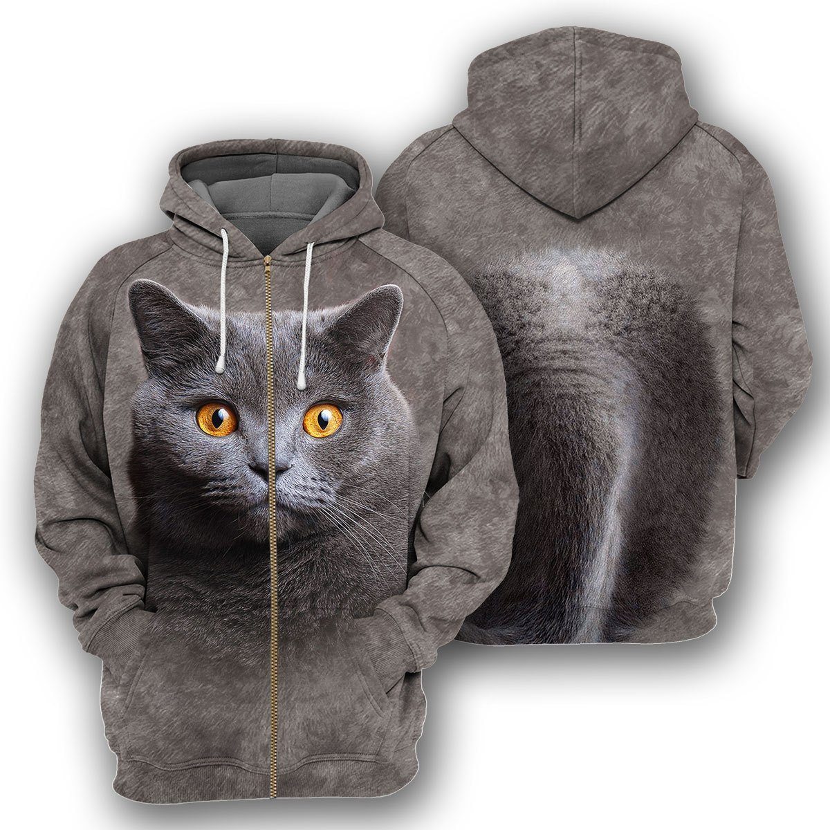 Gearhumans British Shorthair Cat - 3D All Over Printed Shirt ZG-ZHD22092014 3D Apparel ZIP HOODIE S 