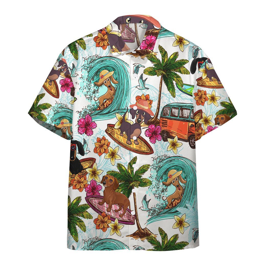 Gearhumans Enjoy Surfing With Dachshund Dog Custom Short Sleeve Shirt GS0306213 Hawai Shirt Short Sleeve Shirt S 
