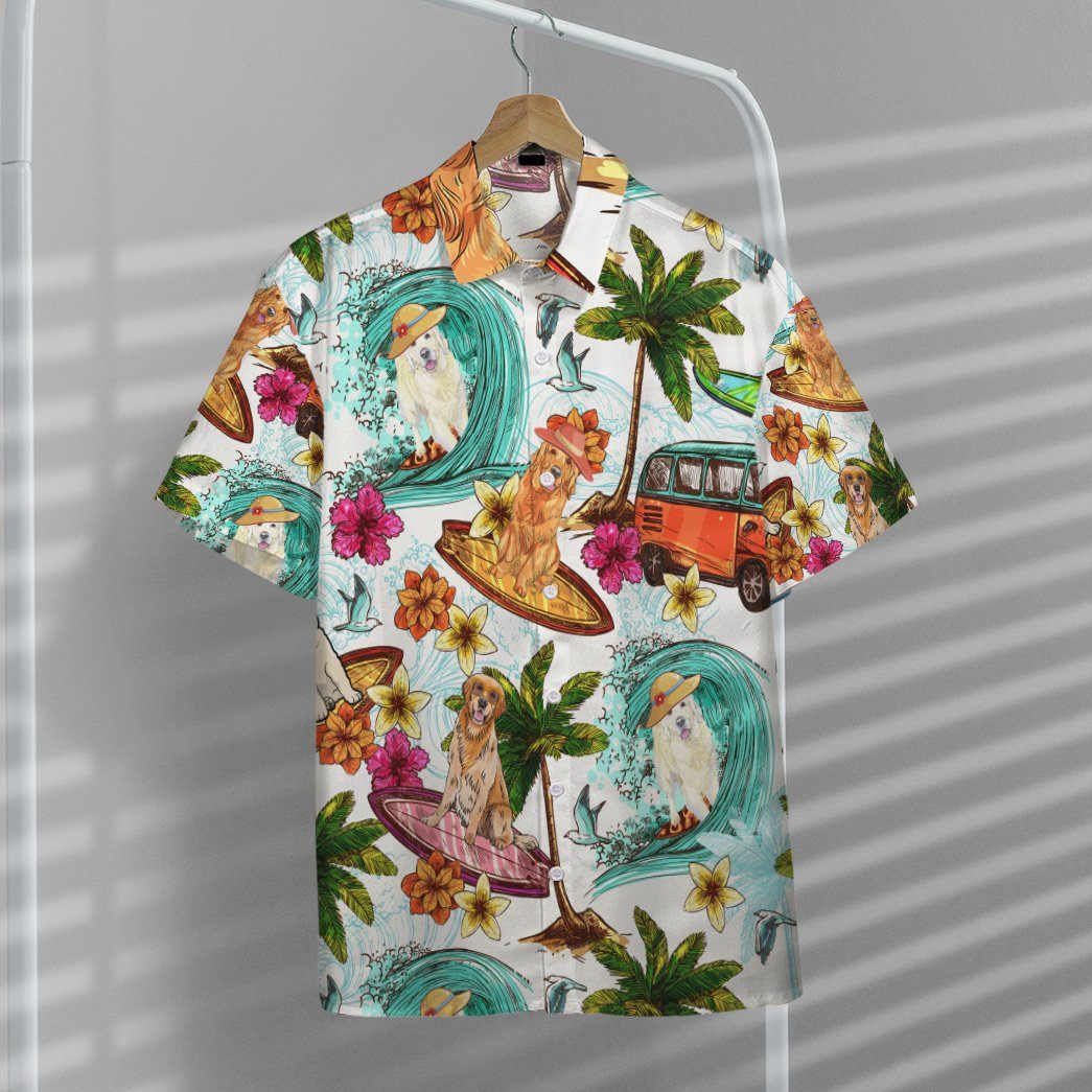 Gearhumans Enjoy Surfing With Golden Retriever Dog Custom Short Sleeve Shirt GS0306211 Hawai Shirt 