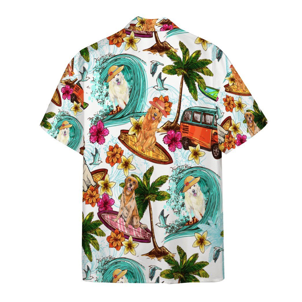 Gearhumans Enjoy Surfing With Golden Retriever Dog Custom Short Sleeve Shirt GS0306211 Hawai Shirt 