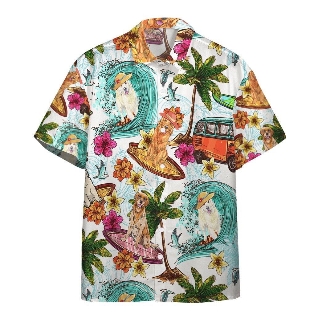 Gearhumans Enjoy Surfing With Golden Retriever Dog Custom Short Sleeve Shirt GS0306211 Hawai Shirt Short Sleeve Shirt S 