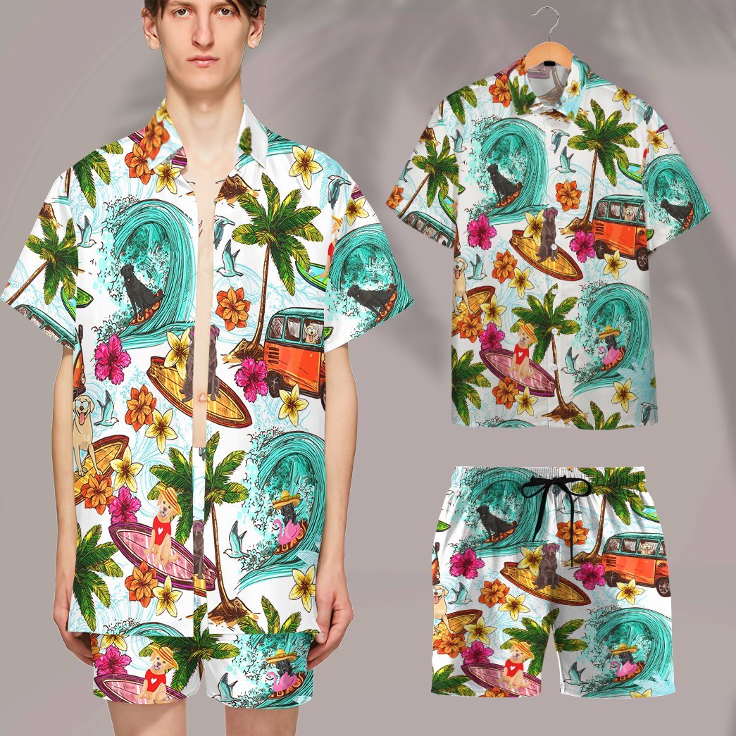 Gearhumans Enjoy Surfing With Labrador Retriever Dog Custom Short Sleeve Shirt GS02062111 Hawai Shirt 