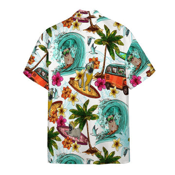 Gearhumans Enjoy Surfing With Pug Dog Custom Short Sleeve Shirt