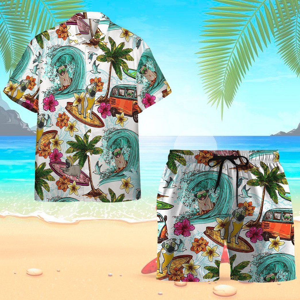 Gearhumans Enjoy Surfing With Pug Dog Custom Short Sleeve Shirt GS02062110 Hawai Shirt 