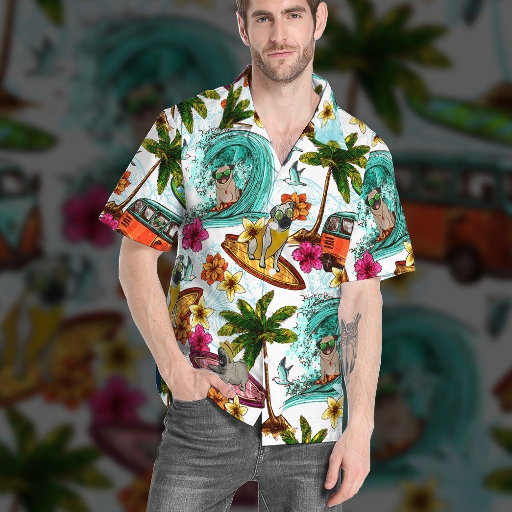 Gearhumans Enjoy Surfing With Pug Dog Custom Short Sleeve Shirt GS02062110 Hawai Shirt 