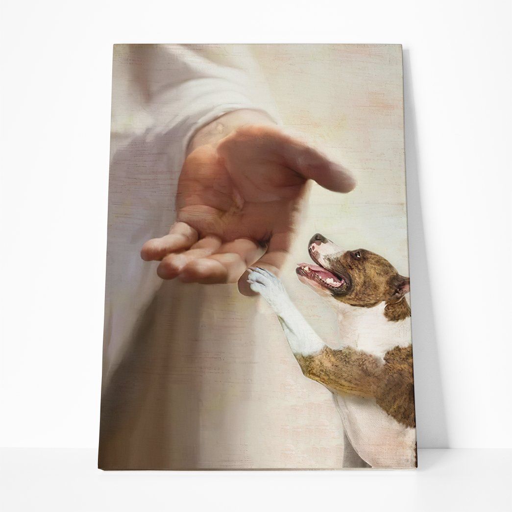 Gearhumans Gearhuman 3D American Staffordshire Terrier Take My Hand Jesus God Custom Canvas GW30038 Canvas 1 Piece Non Frame M
