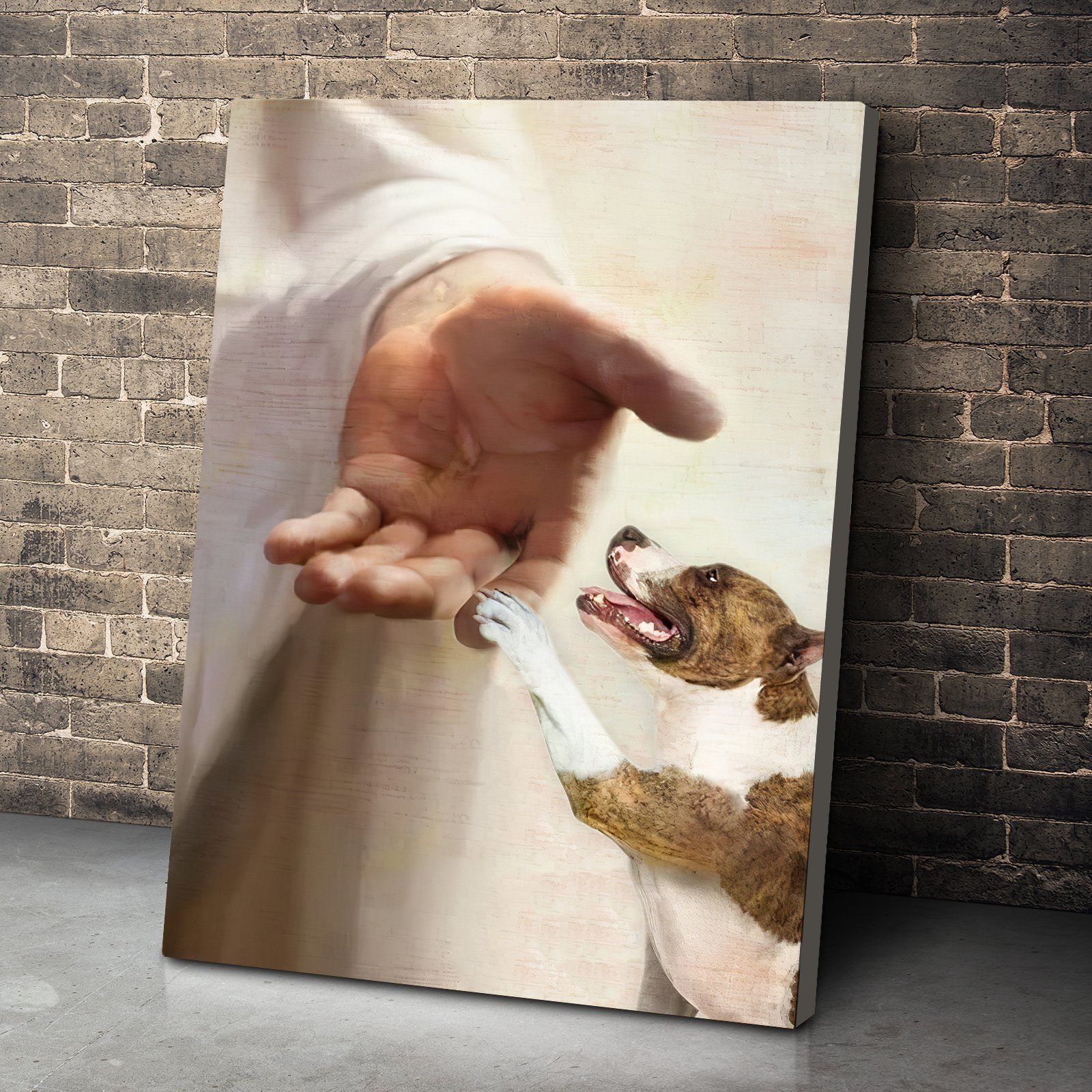 Gearhumans Gearhuman 3D American Staffordshire Terrier Take My Hand Jesus God Custom Canvas GW30038 Canvas