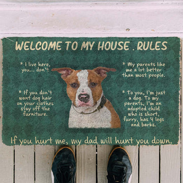 Gearhumans 3D American Staffordshire Terrier Welcome To My House Rules Custom Doormat