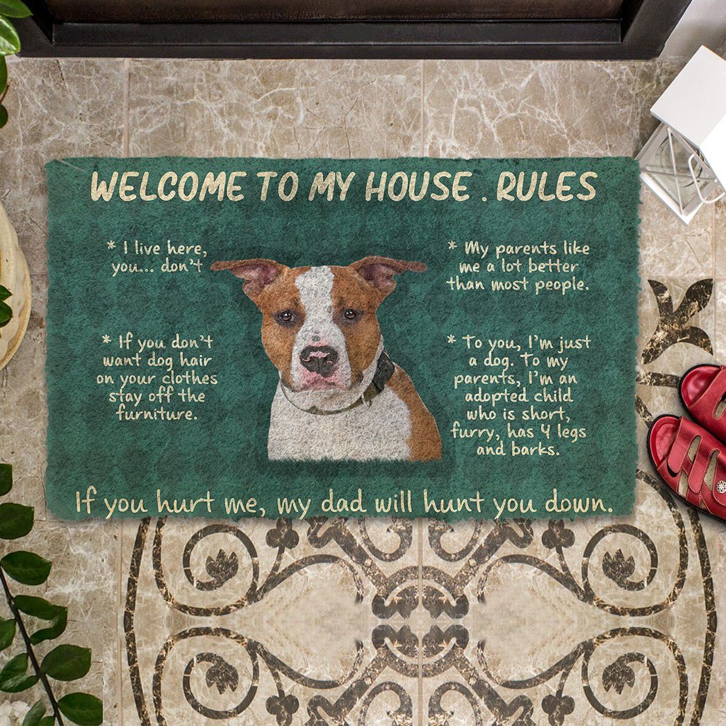 Gearhumans Gearhuman 3D American Staffordshire Terrier Welcome To My House Rules Custom Doormat GW120314 Doormat