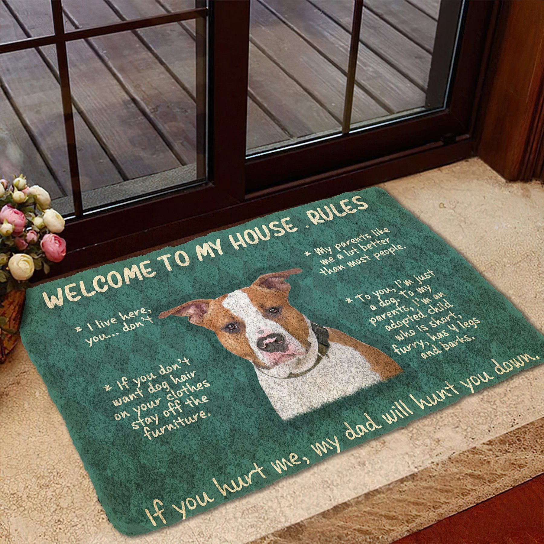 Gearhumans Gearhuman 3D American Staffordshire Terrier Welcome To My House Rules Custom Doormat GW120314 Doormat